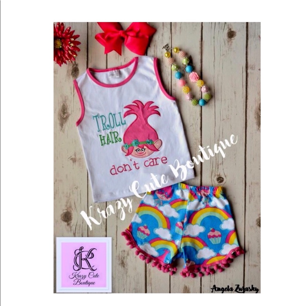 Troll Hair Don’t Care Poppy Tank Shorts Set 4T 5
